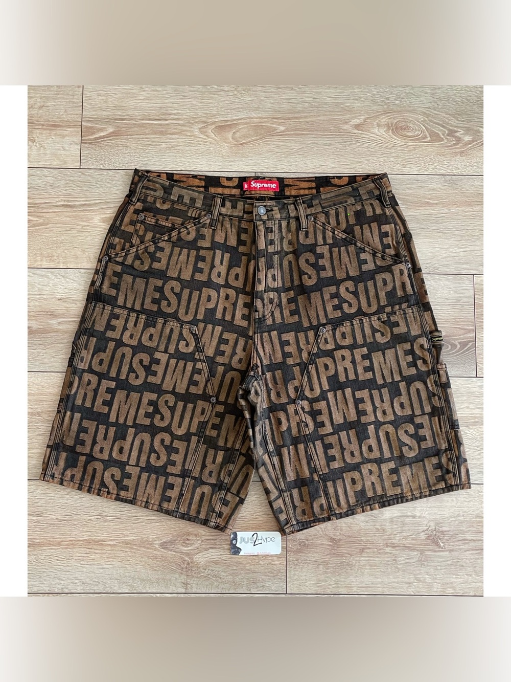 Supreme Repeat Jacquard Double Knee Denim Shorts Brand New